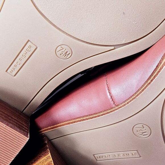 NEW Marc Fisher Kchris Brown Leather Stack Heel Block Heel Loafers Size 7.5 - Picture 7 of 8
